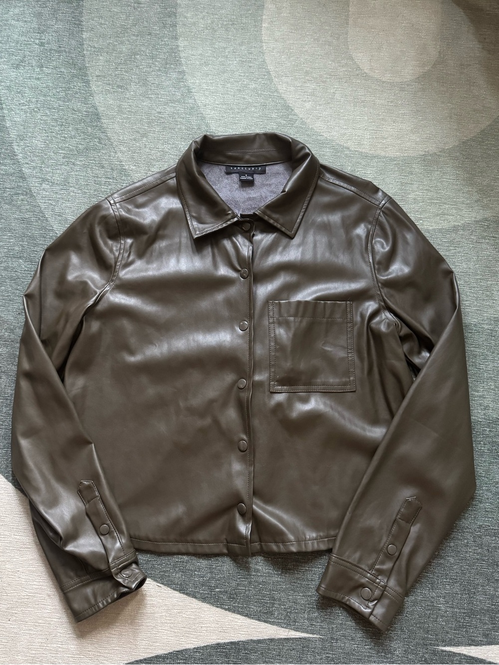 Womens Olive Faux-Leather Button Jacket - Unbranded